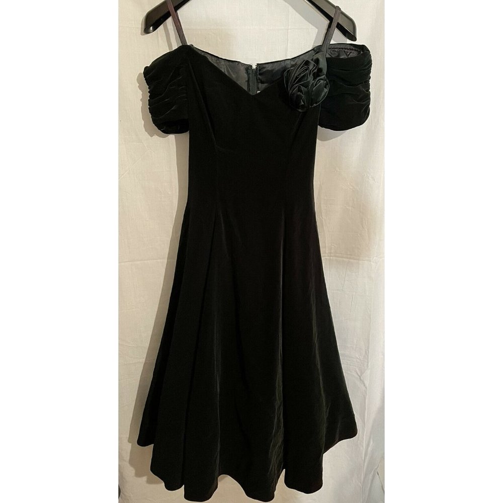 VTG 80s KAREN LUCAS for NIKI Off Shouder Dark Green Velvet Evening PROM Dress